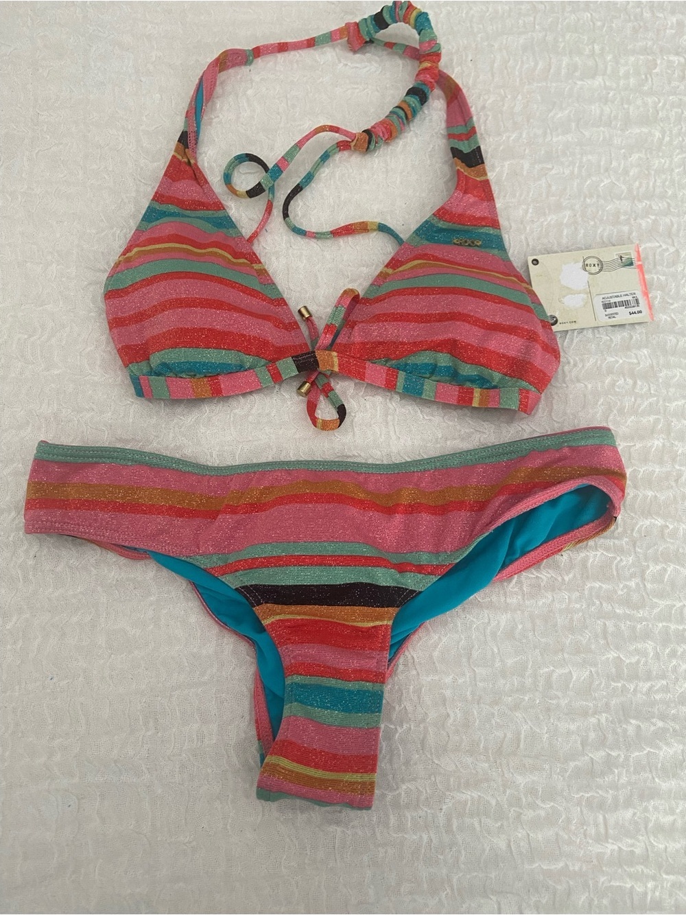 NWT ROXY SHIMMER STRIPE BIKINI SIZE SMALL/MEDIUM - Picture 2 of 10